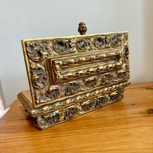 Vintage 2000 Y2K The Bombay Company Gold Trinket Box Storage Jewelry Ornate